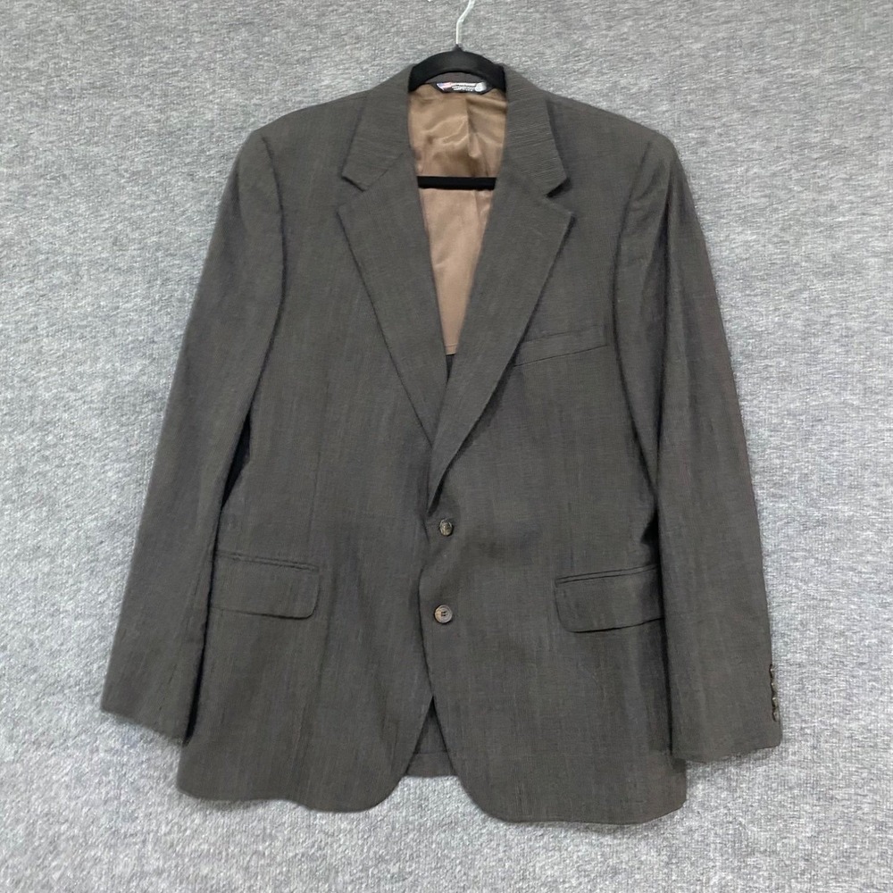 Stuart Edward Suit Jacket 1980s Mens 44 Gray Pinstripe Wool Union Made USA